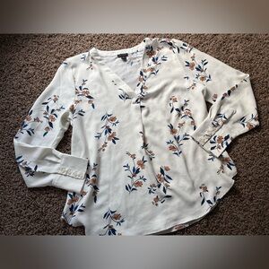 Ann Taylor V Neck Floral Long Sleeve Blouse Size M Medium Office Classy Top